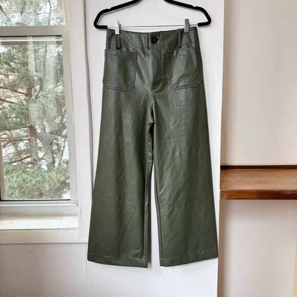New Anthropologie The Colette Cropped Wide Leg Pants Maeve Faux Leather 29 Green - Picture 5 of 10